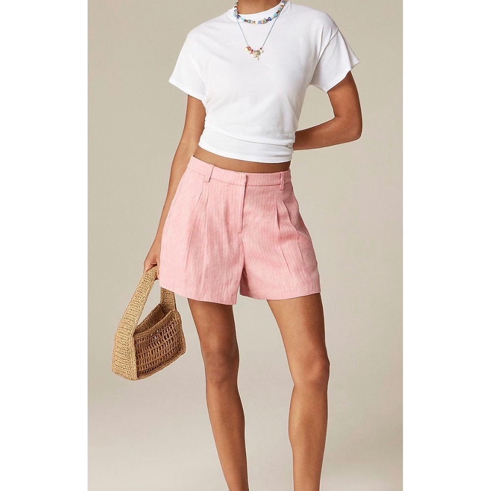 J.Crew Pink Herringbone Linen Blend Pleated Shorts CI585 Womens Size 8 NWT